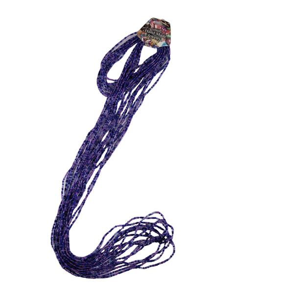 48" Long Purple Blue Seed Bead Necklace Boho Multistrand India Handmade  NEW - Picture 6 of 10